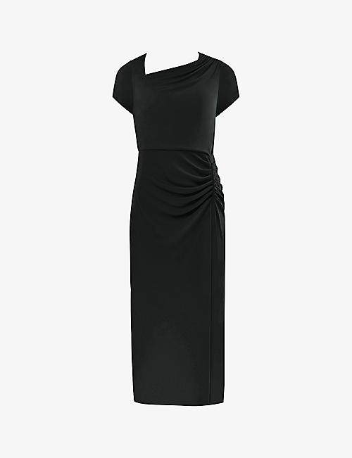 RO&ZO: Asymmetric-neckline split-neck crepe midi dress