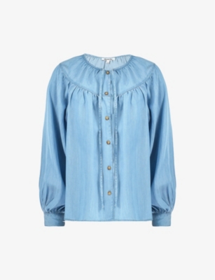 RO&ZO: Tie-neck long-sleeve woven blouse