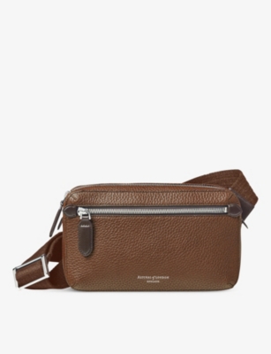 ASPINAL OF LONDON: Reporter East West grained-leather messenger bag