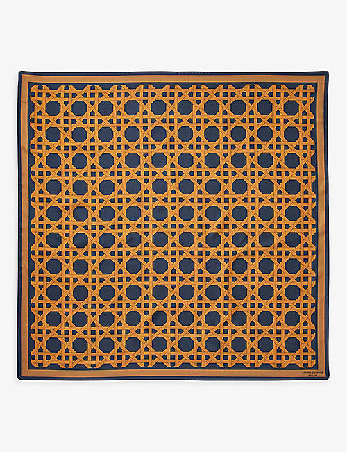 ASPINAL OF LONDON: Graphic-pattern logo-print square silk scarf