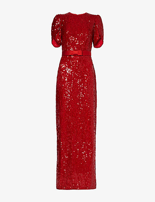 ERDEM: Sequin-embellished puffed-shoulders woven maxi dress
