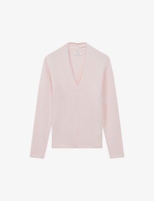 REISS: Lina ruched-neck woven-blend top