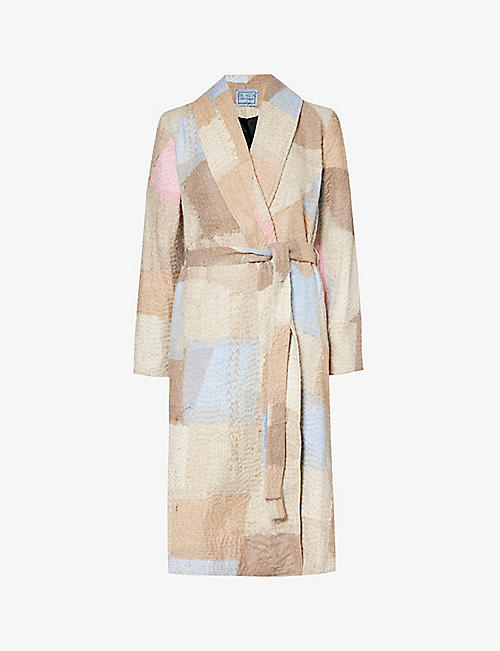 BY WALID: Patchwork regular-fit cashmere and silk-blend coat
