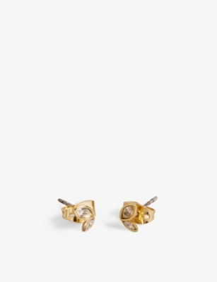 TED BAKER: Butterfly crystal-embellished brass earrings