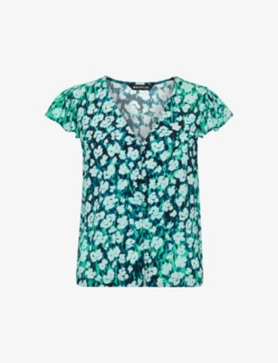 WHISTLES: Floral-print ruffle-sleeve woven top