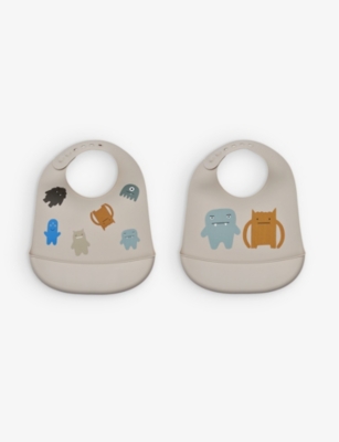 LIEWOOD: Tilda monster-print silicone bibs pack of two