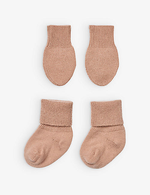 LIEWOOD: Balen wool and cashmere-blend booties and mittens set 0-12 months