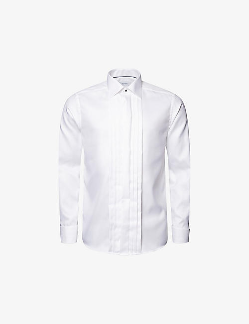 ETON: Pleated textured-twill slim-fit cotton Tuxedo shirt