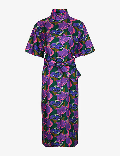 SOEUR: Witty abstract-print silk midi dress