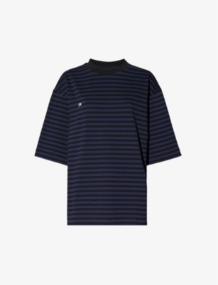 PANGAIA: Stripe-pattern brand-embroidered recycled-cotton T-shirt