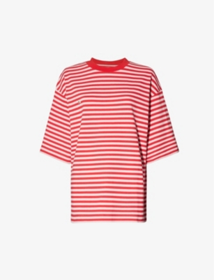 PANGAIA: Stripe-pattern brand-embroidered recycled-cotton T-shirt