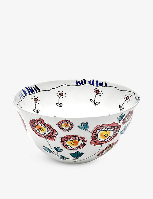 MARNI: Serax x Marni Midnight Flowers flower-motif bone-china serving bowl 18cm set of two