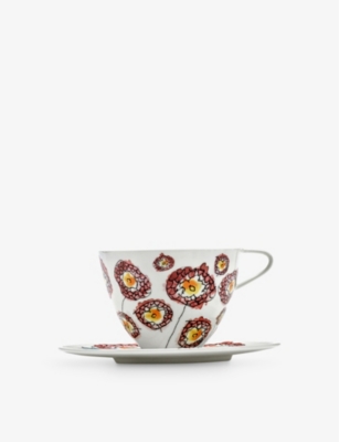 MARNI: Serax x Marni Anemone Milk flower-motif bone-china cappuccino cup and saucer set of two