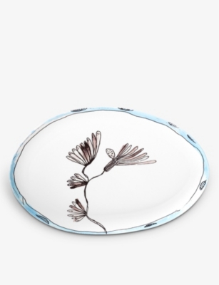 MARNI: Serax x Marni Camelia Aubergine flower-motif bone-china oval plate 35cm