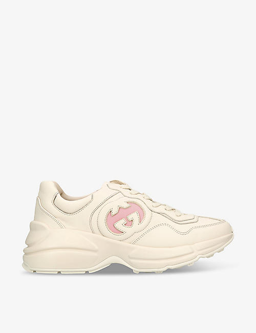 GUCCI: Women's logo-embroidered leather low-top trainers
