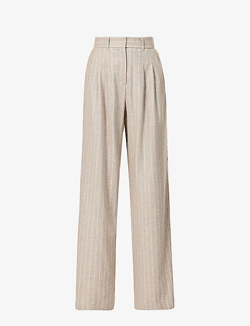 ME AND EM: Striped wide-leg high-rise wool-blend stretch-woven trousers