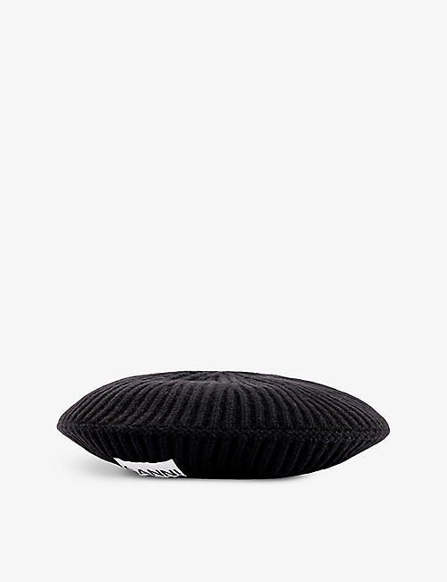 GANNI: Logo-patch recycled wool-blend beret