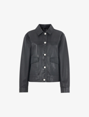 WHISTLES: Natia patch-pocket leather overshirt