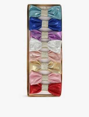 MERI MERI: Glitter-embellished bow fabric hair clips pack of eight