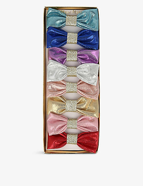 MERI MERI: Glitter-embellished bow fabric hair clips pack of eight