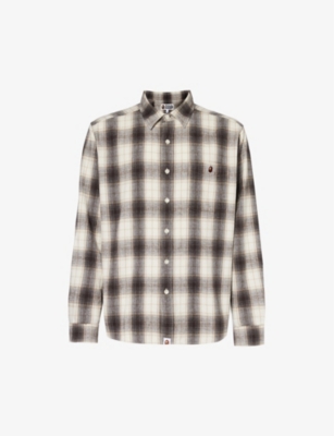 A BATHING APE: Check-pattern brand-embroidered cotton shirt