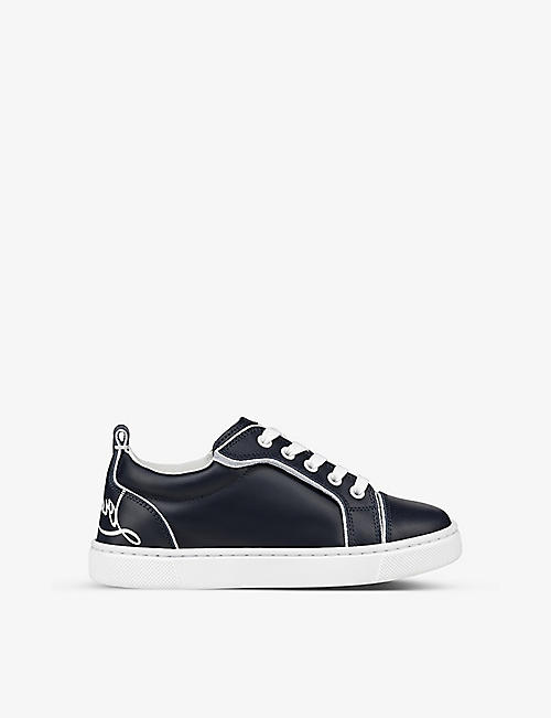 CHRISTIAN LOUBOUTIN: Funnyto logo-print leather low-top trainers 4-9 years
