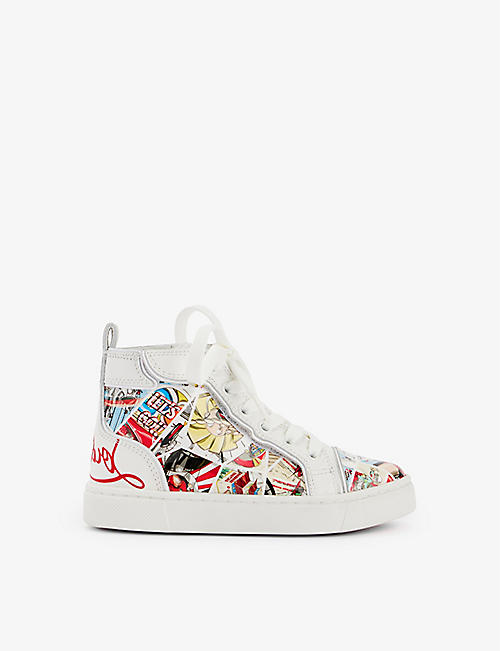 CHRISTIAN LOUBOUTIN: Funnytopi graphic-print high-top leather trainers 4-9 years