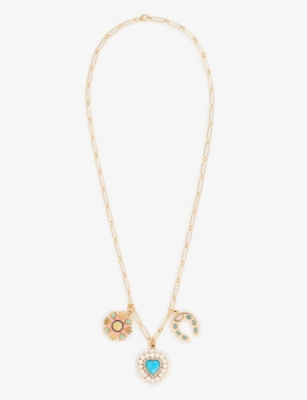 STORROW: Rosa, Holly and Juliana-embellished 14ct yellow-gold, opal, turquoise pearl and enamel charm necklace