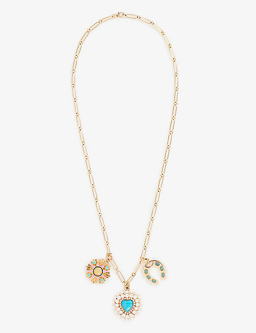 STORROW: Rosa, Holly and Juliana-embellished 14ct yellow-gold, opal, turquoise pearl and enamel charm necklace