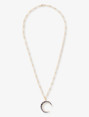 STORROW: Crescent 14ct yellow-gold, diamond and blue sapphire charm necklace