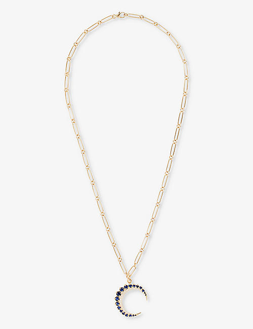 STORROW: Crescent 14ct yellow-gold, diamond and blue sapphire charm necklace