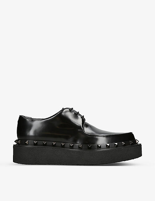 VALENTINO GARAVANI: Rockstud stud-embellished leather derby shoes
