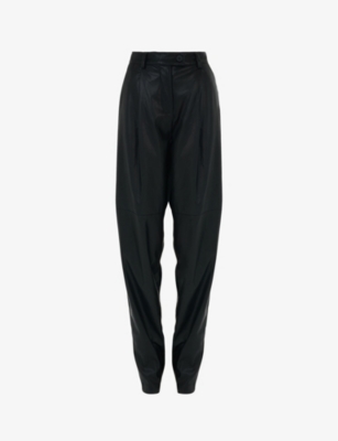 LEEM: Pleated tapered-leg mid-rise faux-leather trousers
