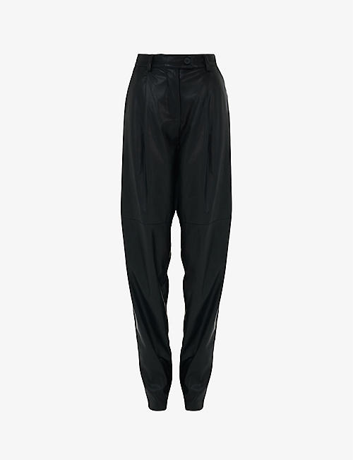 LEEM: Pleated tapered-leg mid-rise faux-leather trousers