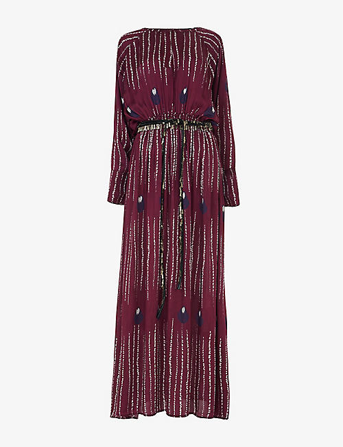 LEEM: Shimmer graphic-print woven maxi dress