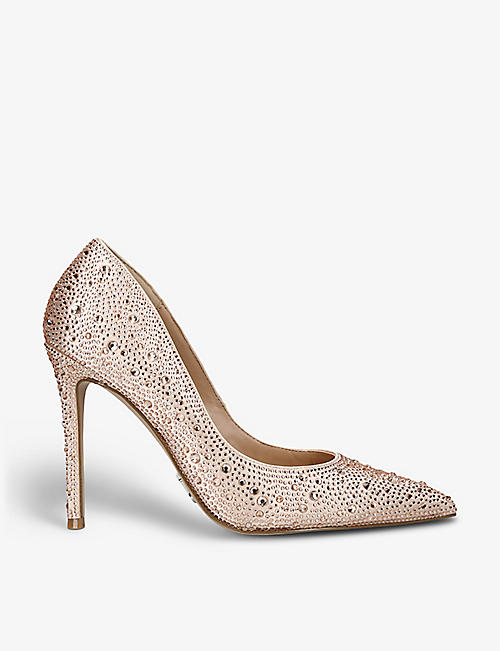 STEVE MADDEN: Evelyn rhinestone-embellished woven heeled court shoes