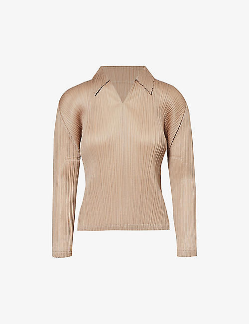 PLEATS PLEASE ISSEY MIYAKE: October V-neck pleated knitted shirt