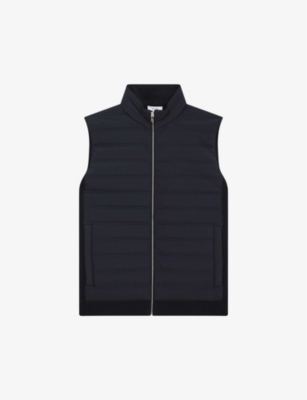 REISS: William padded PU and knitted gilet