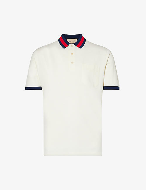 GUCCI: Striped-collar regular-fit stretch-cotton piqué polo shirt