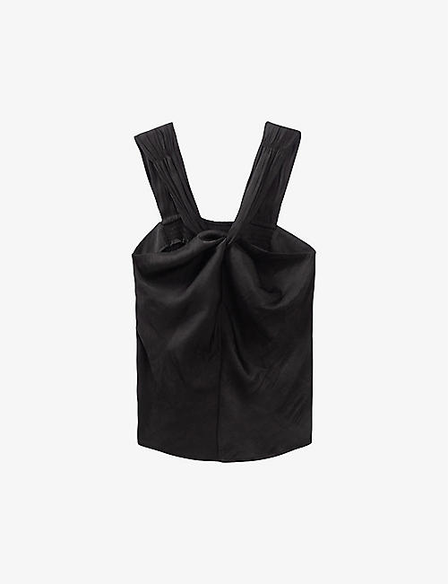 IKKS: Asymmetric-neck ruched woven top