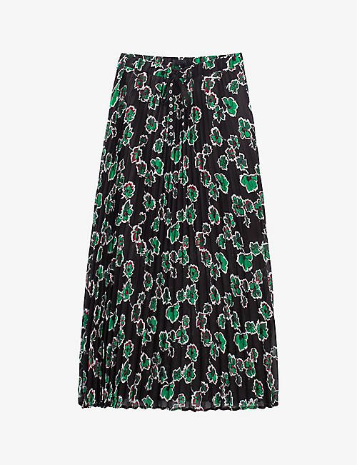 IKKS: Floral-print pleated woven maxi skirt