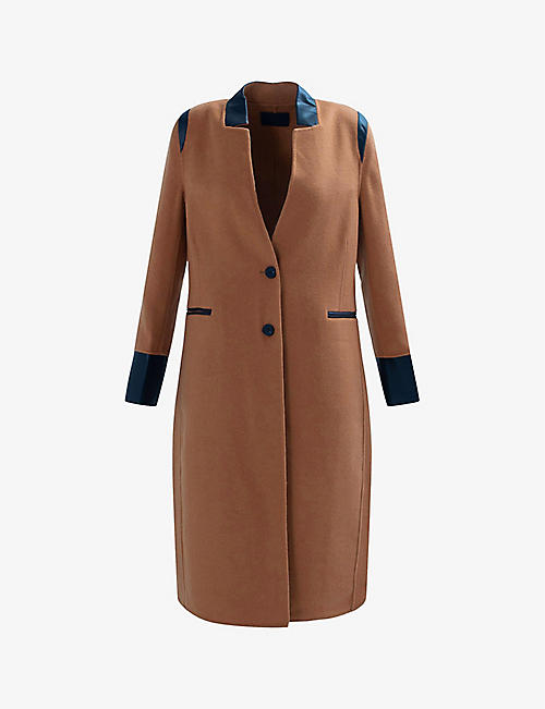 IKKS: Sienna contrast-trim reverse-collar wool-blend coat