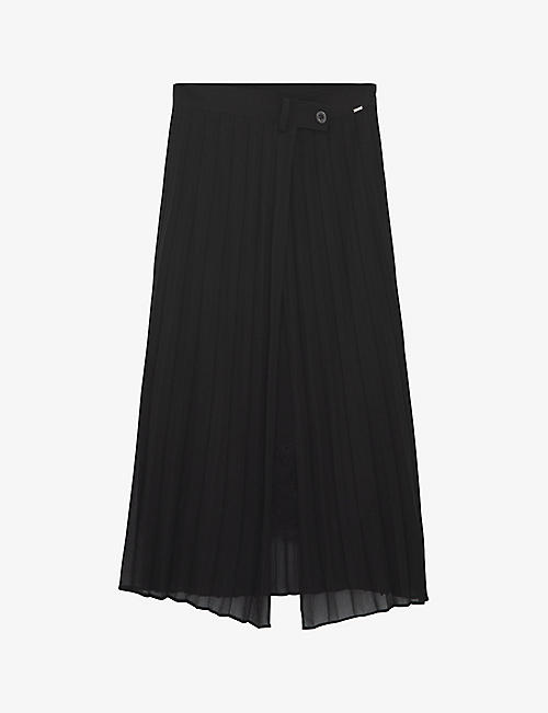 IKKS: Pleated asymmetric-woven woven maxi skirt