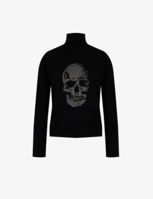 IKKS: Skull-print turtleneck wool and cashmere-blend knitted jumper