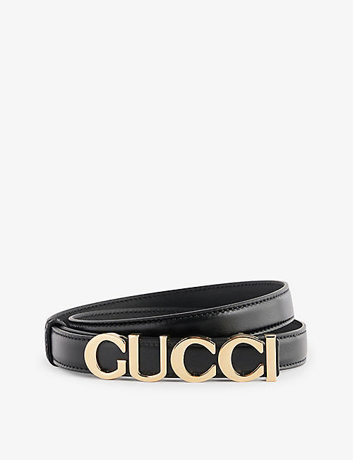 GUCCI: Branded-buckle leather belt