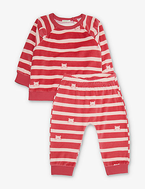 BENETTON: Striped bear-print cotton-blend two-piece set 1 - 18 months