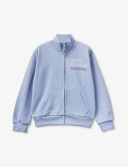 BENETTON: Logo-print zip-up cotton-jersey jacket 6-14 years