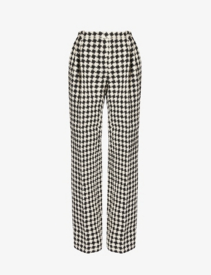 GUCCI: Tweed-texture monogram-print high-rise straight-leg cotton-blend trousers