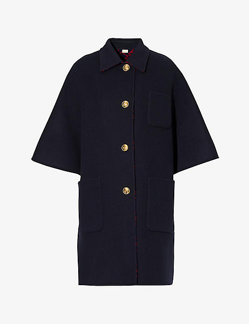 GUCCI: Reversible brand-motif relaxed-fit wool and silk-blend coat