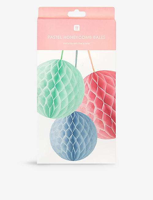 TALKING TABLES: Pastel Honeycomb hanging decorations pack of three